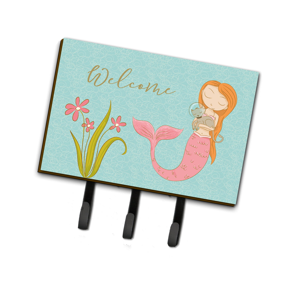 Mermaid with Cat Welcome Leash or Key Holder