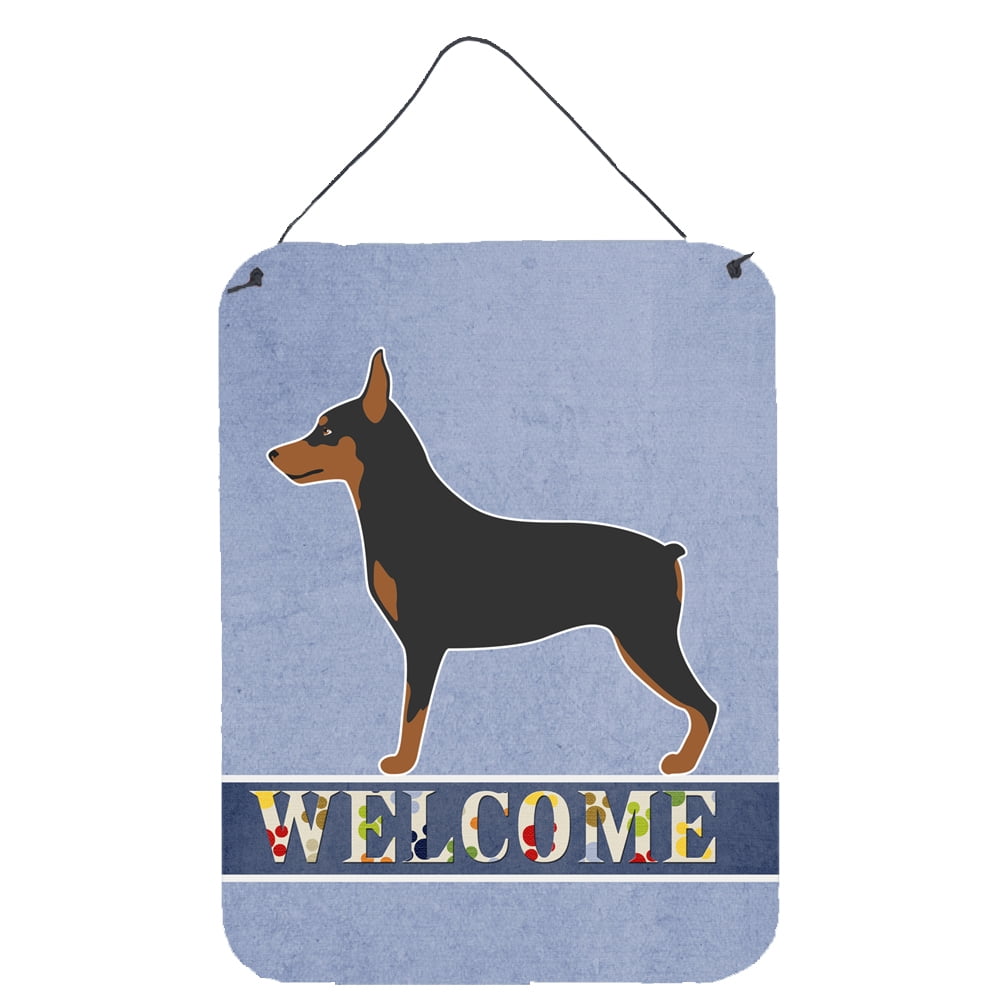 Miniature Pinscher Welcome Wall or Door Hanging Prints - Multi - 12 x 16 in.
