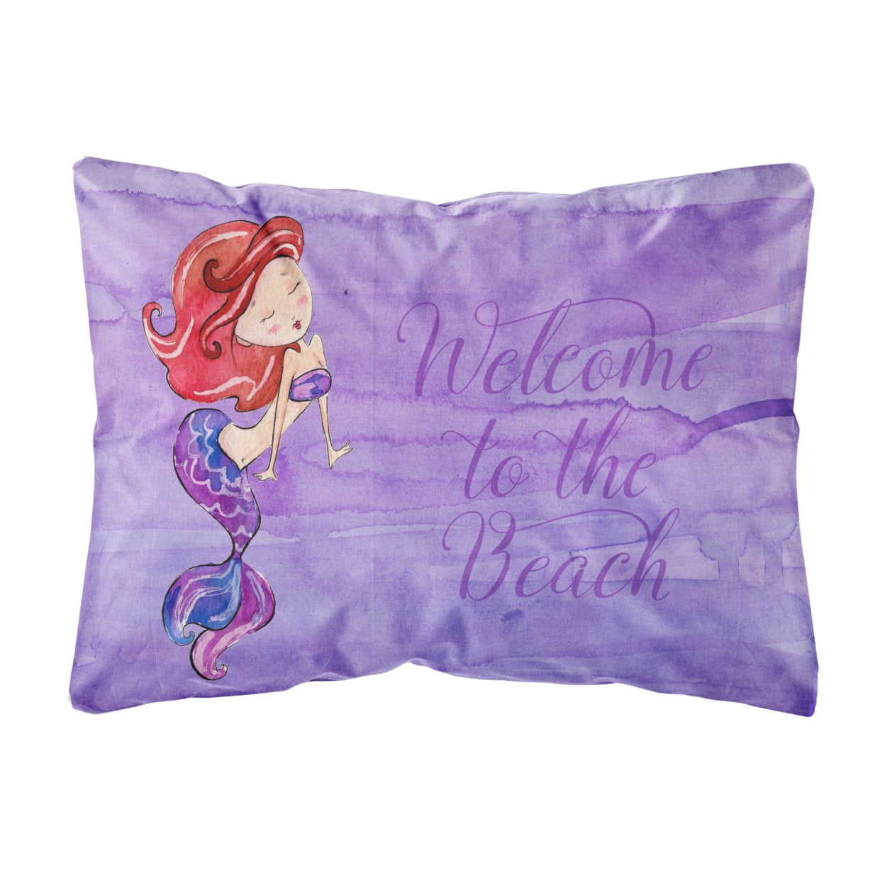 Mermaid Welcome Purple Canvas Fabric Decorative Pillow - Purple