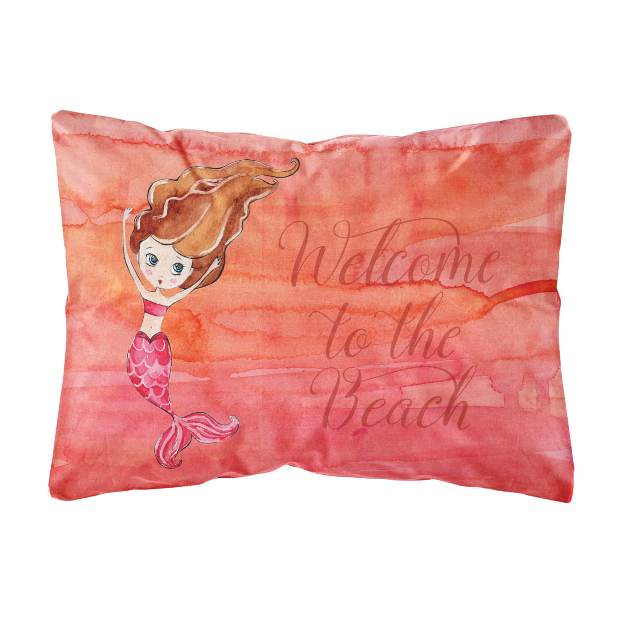 Mermaid Welcome Red Canvas Fabric Decorative Pillow - Red