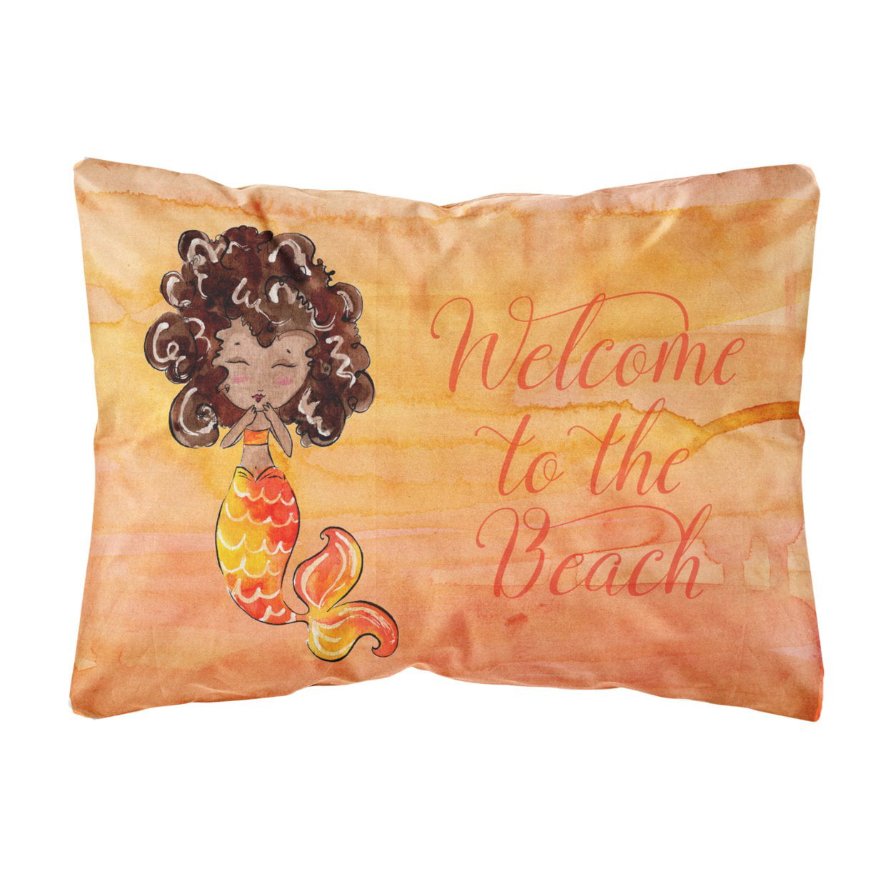Mermaid Welcome Orange Canvas Fabric Decorative Pillow