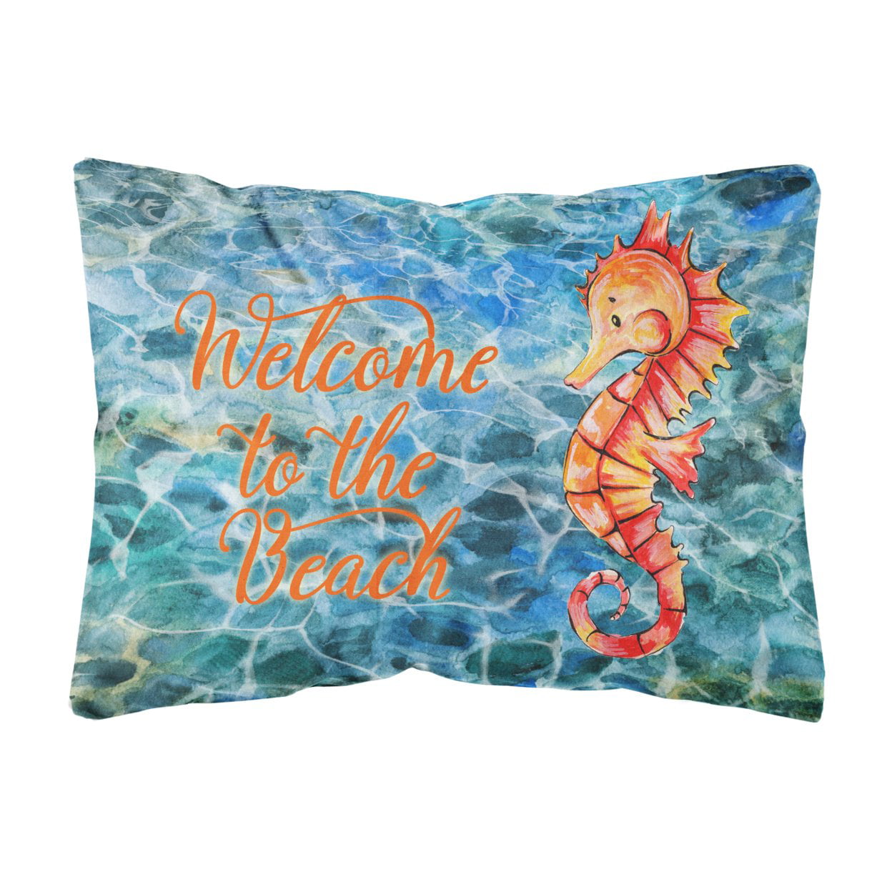 BB8519PW1216 Seahorse Welcome Canvas Fabric Decorative Pillow