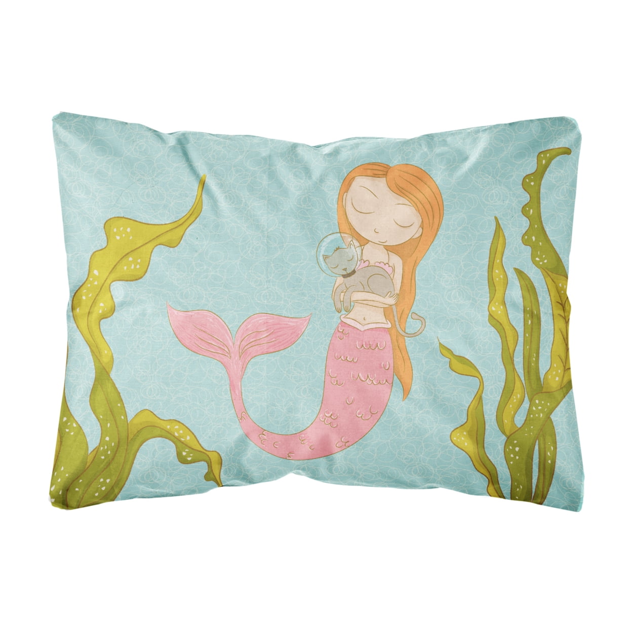 Mermaid and Cat Underwater Canvas Fabric Decorative Pillow