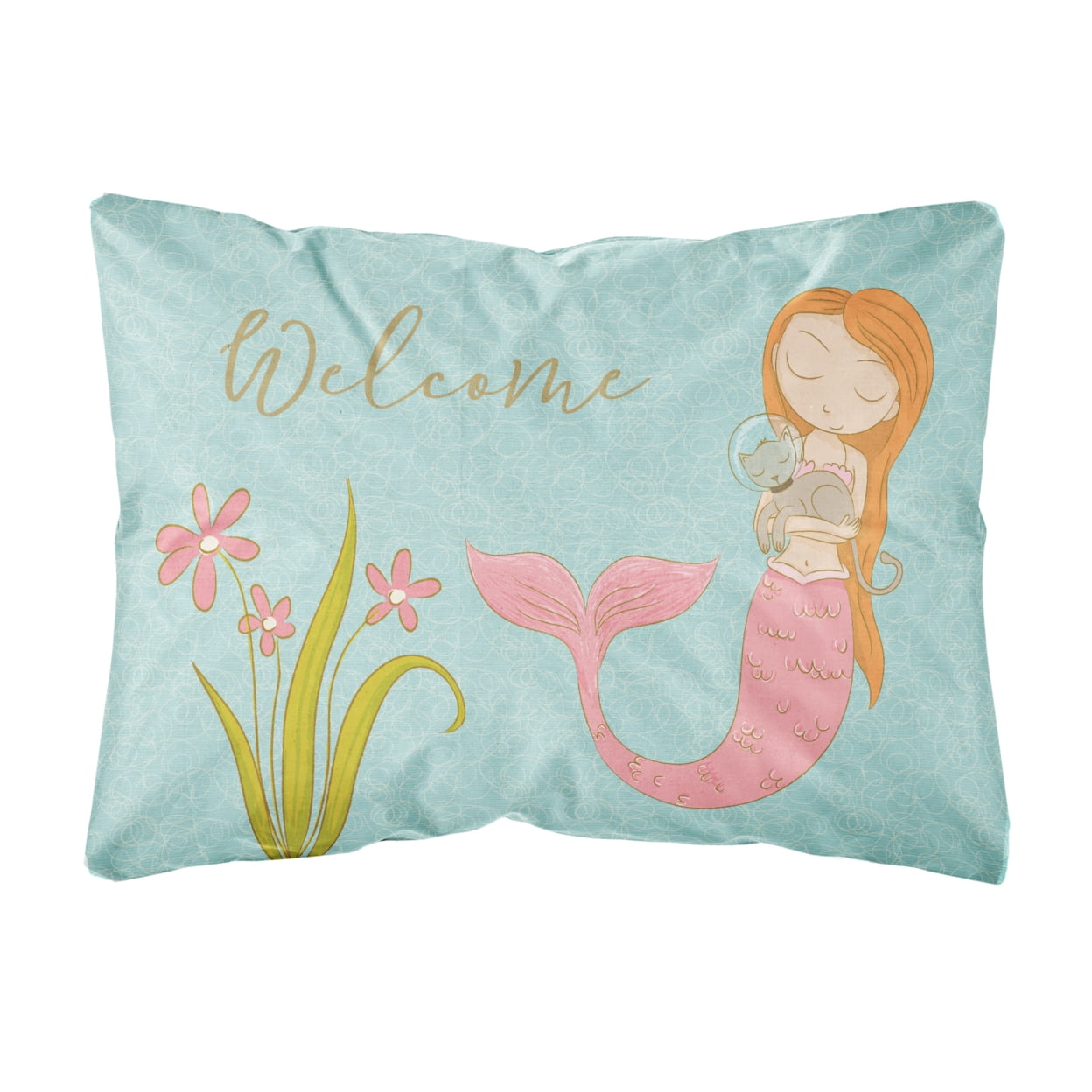 Mermaid with Cat Welcome Canvas Fabric Decorative Pillow