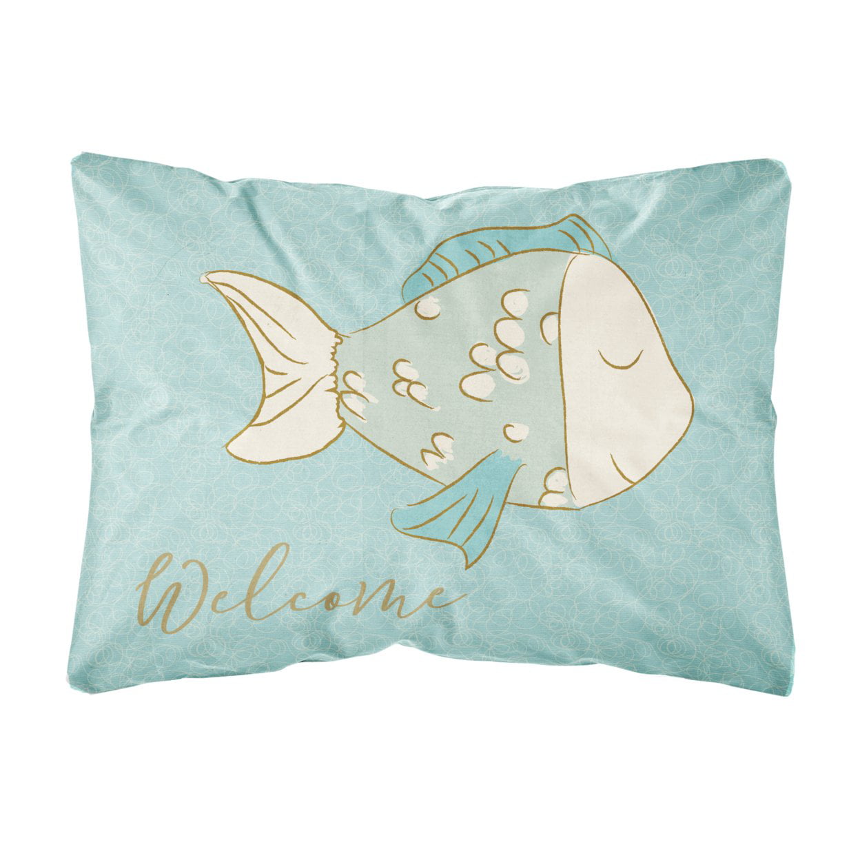 Picture of Carolines Treasures BB8549PW1216 Blue Fish Welcome Canvas Fabric Decorative Pillow