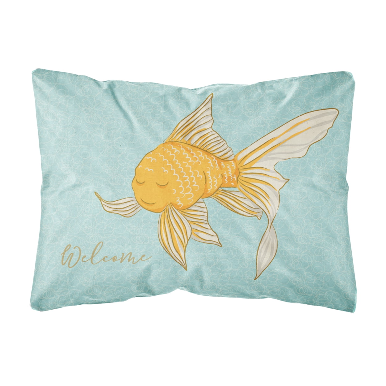 Gold Fish Welcome Canvas Fabric Decorative Pillow - Multi-Colored