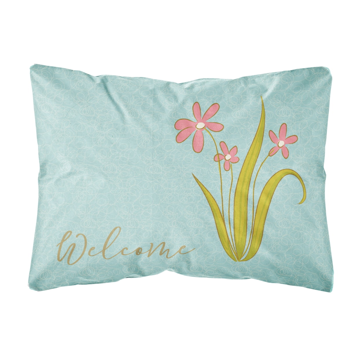 Flowers Welcome Canvas Fabric Decorative Pillow - Multi-Colored