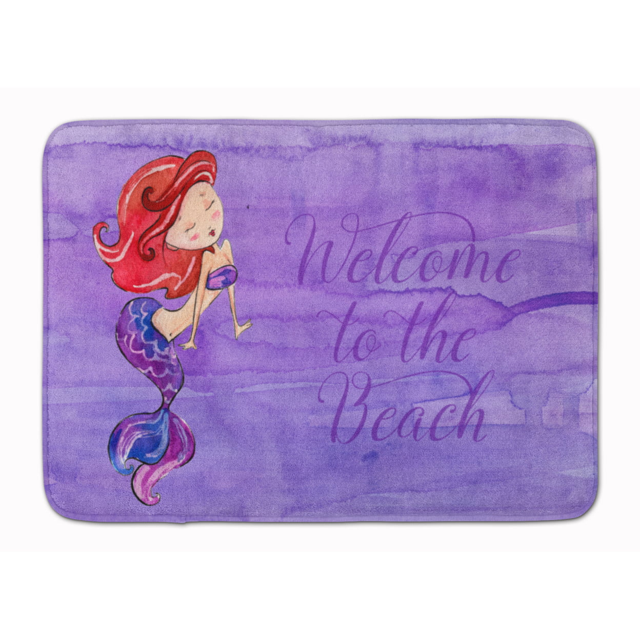 Mermaid Welcome Purple Machine Washable Memory Foam Mat - Purple