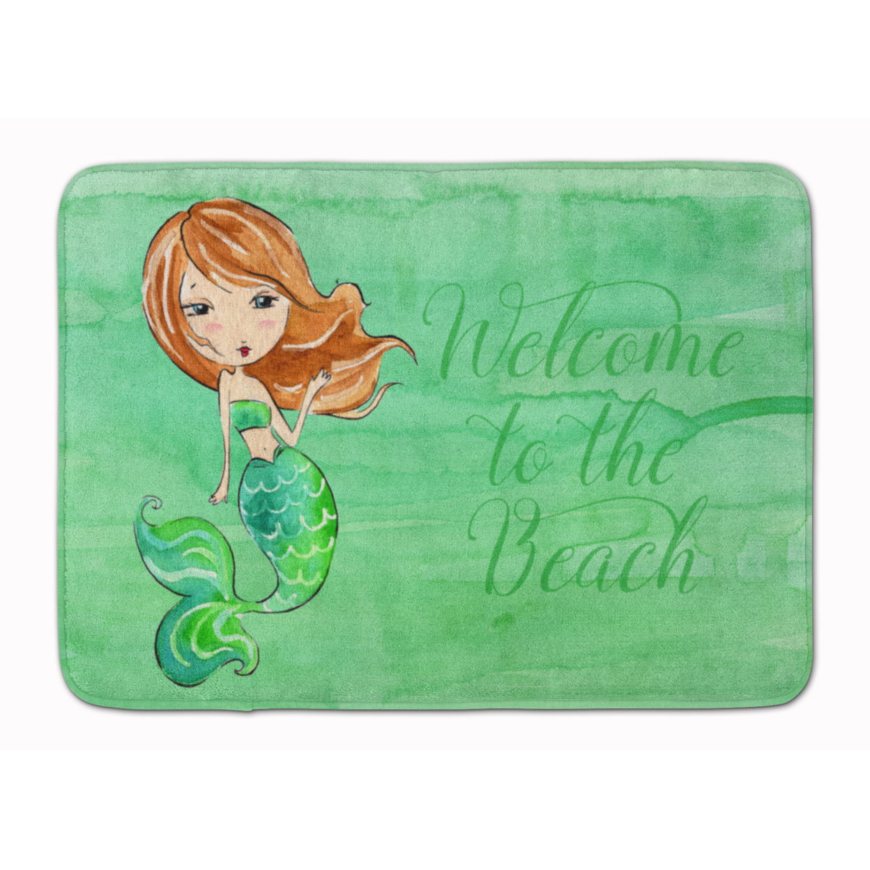 BB8515RUG Mermaid Welcome Green Machine Washable Memory Foam Mat