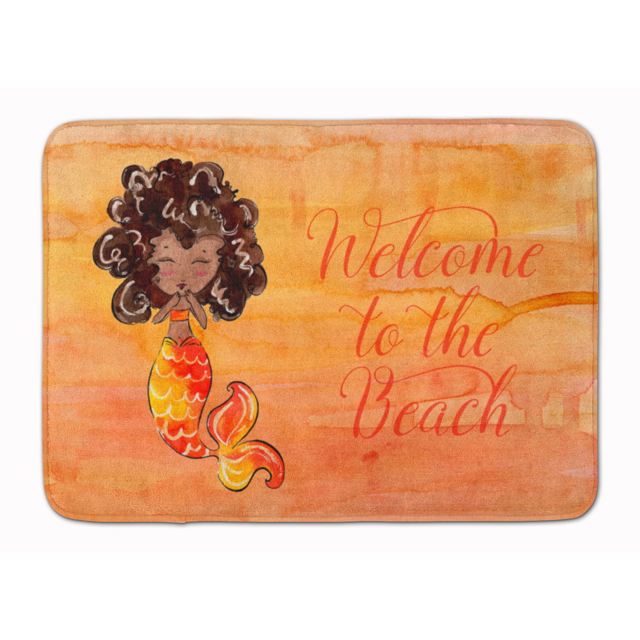 Mermaid Welcome Orange Machine Washable Memory Foam Mat - Orange