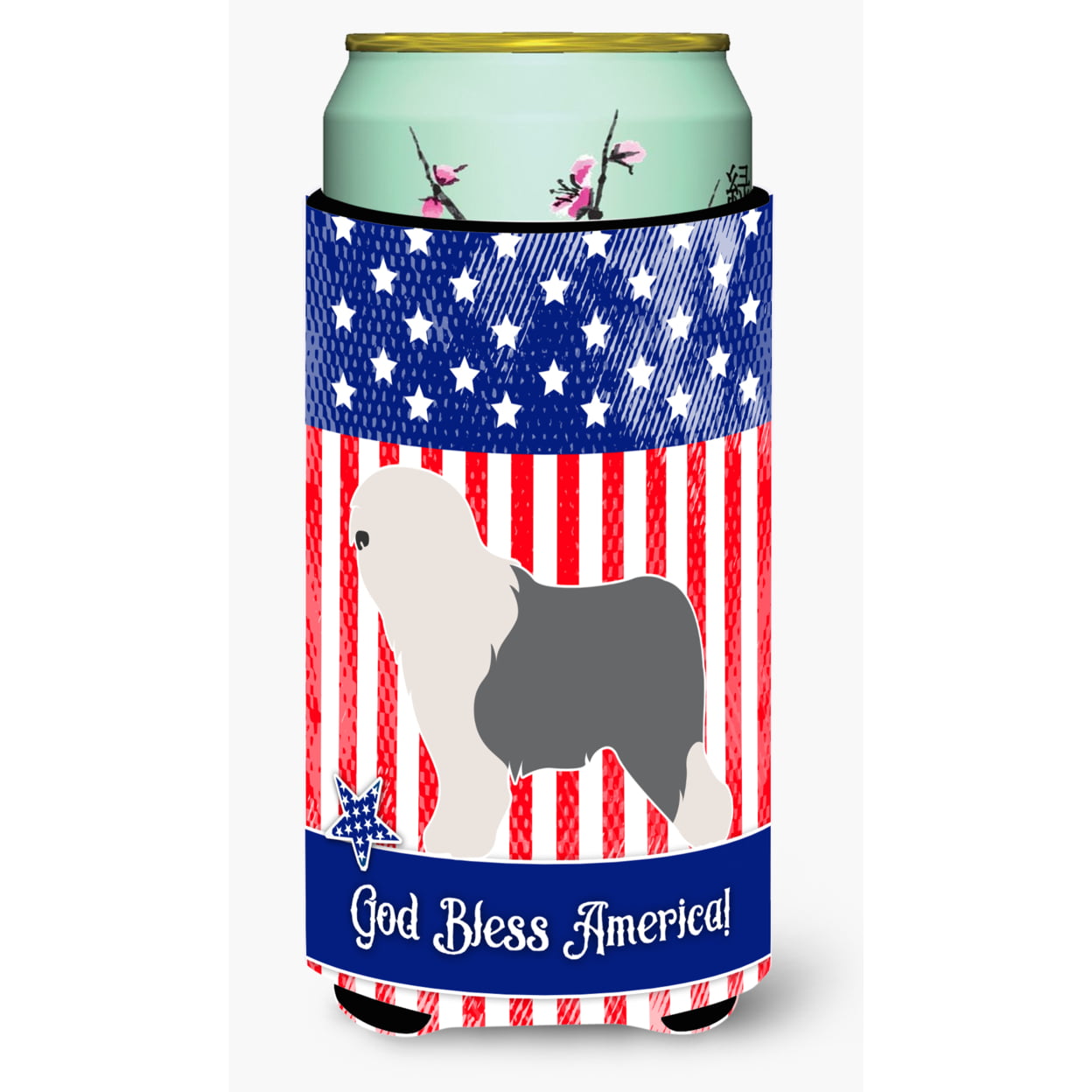 BB8375TBC Old English Sheepdog Bobtail American Tall Boy Beverage Insulator Hugger