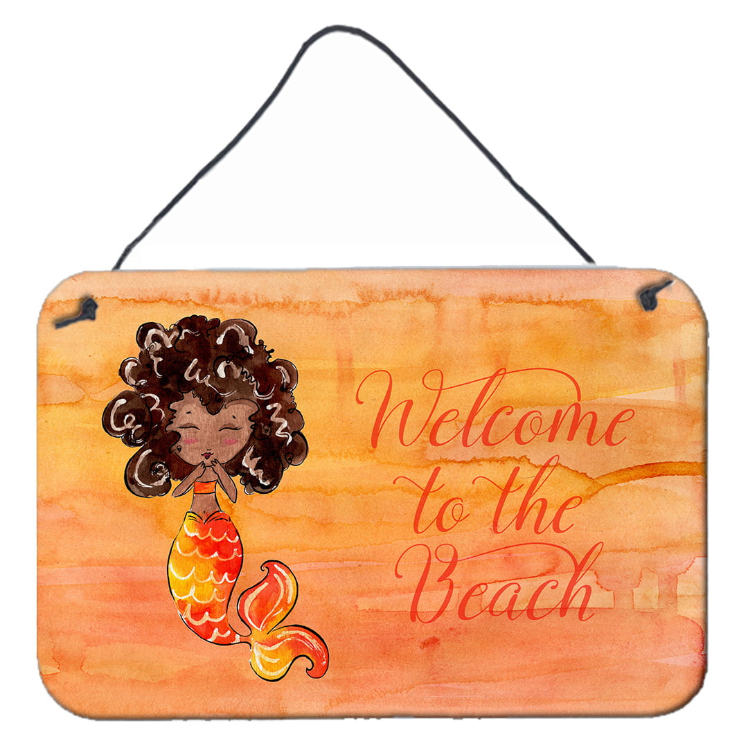 Mermaid Welcome Orange Wall Or Door Hanging Prints - Orange