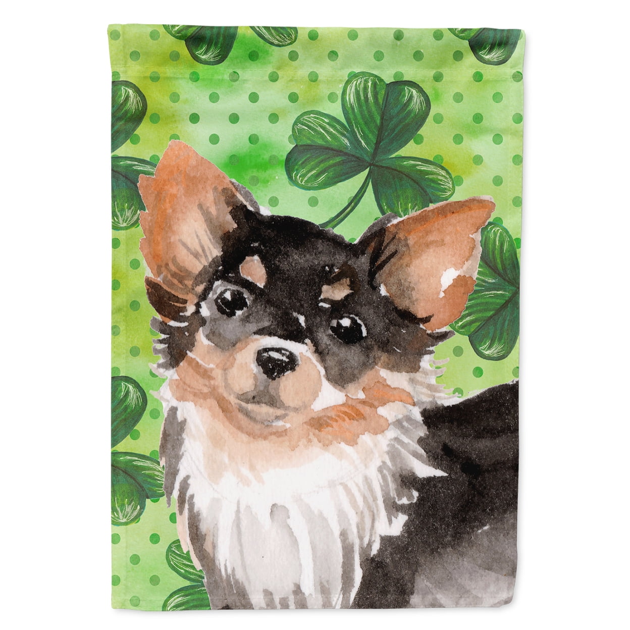 BB9564CHF Long Haired Chihuahua Saint Patricks Flag Canvas - House Size