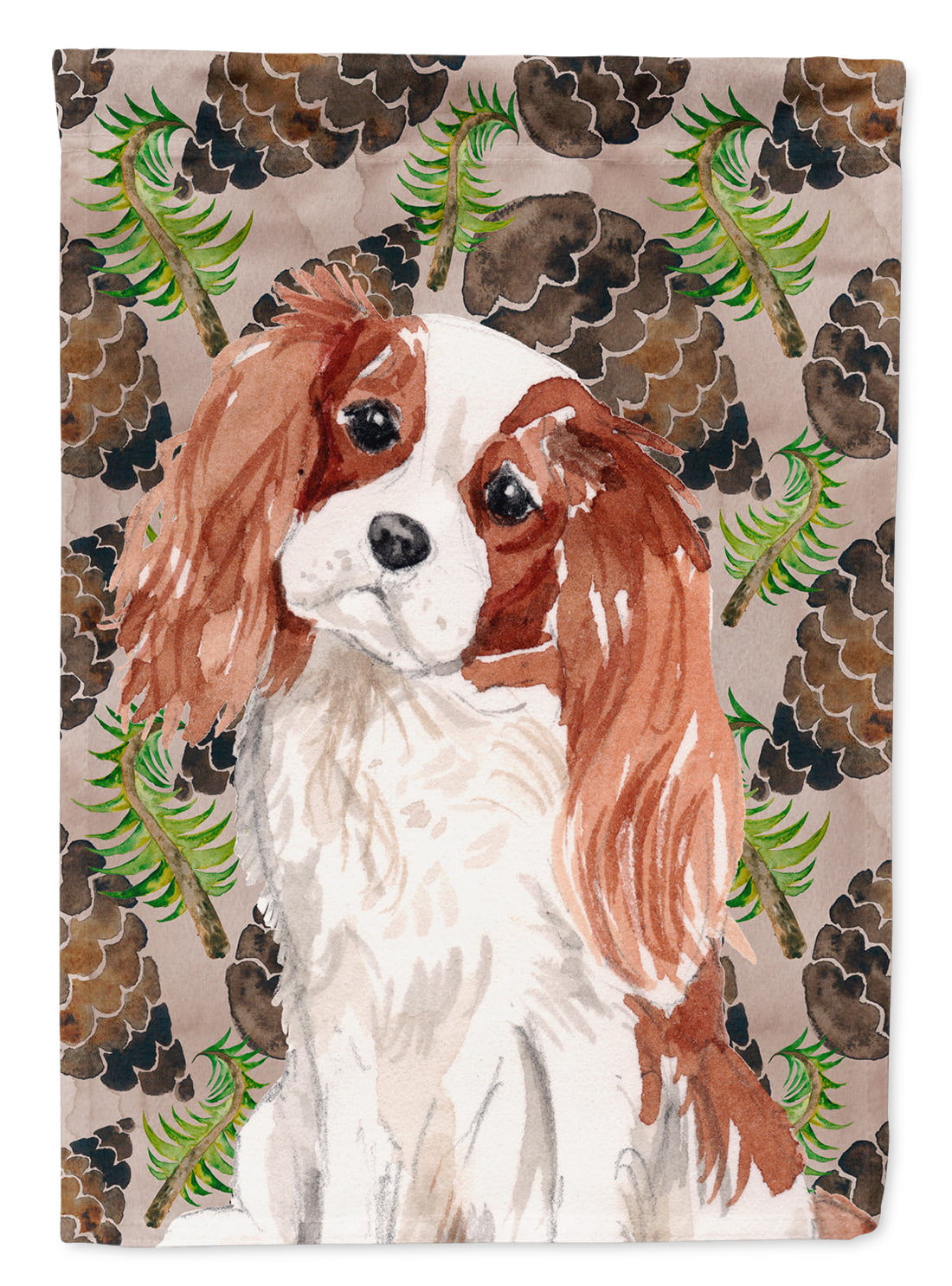 BB9568CHF Blenheim Cavalier Spaniel Pine Cones Flag Canvas - House Size