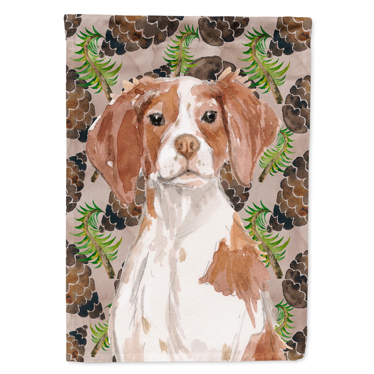 BB9574CHF Brittany Spaniel Pine Cones Flag Canvas - House Size