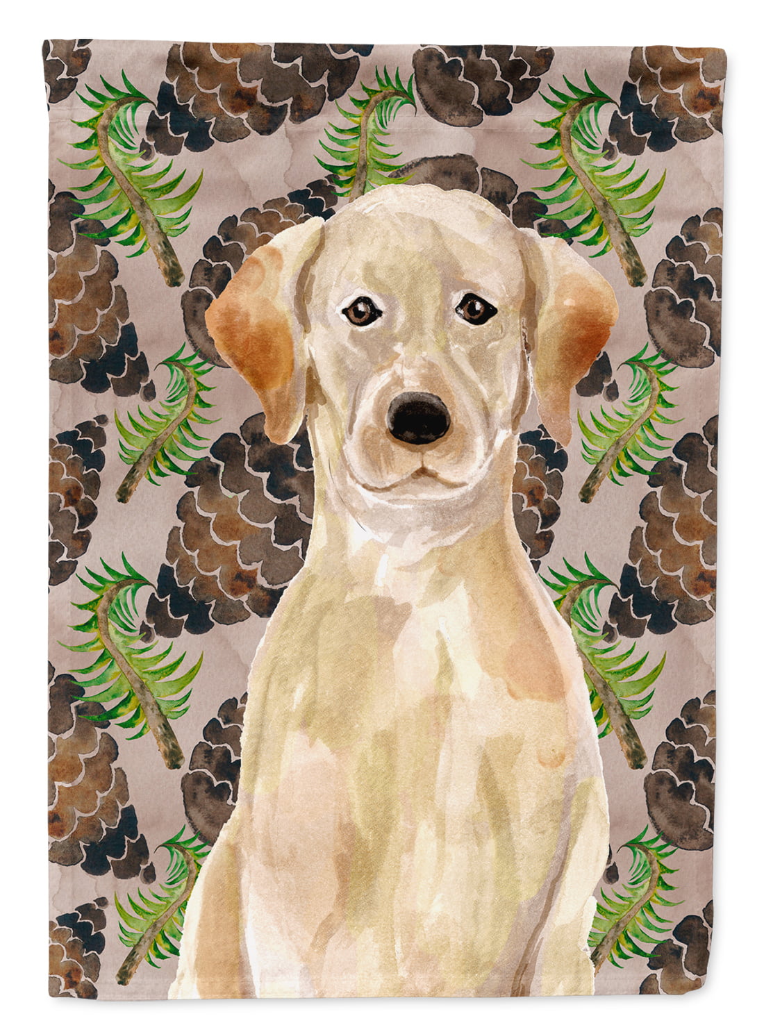 Yellow Labrador Pine Cones Flag Canvas - House Size