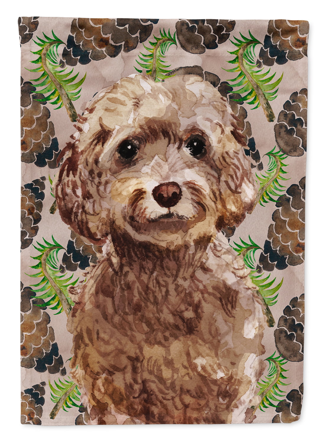 BB9584CHF Brown Cockapoo Pine Cones Flag Canvas - House Size