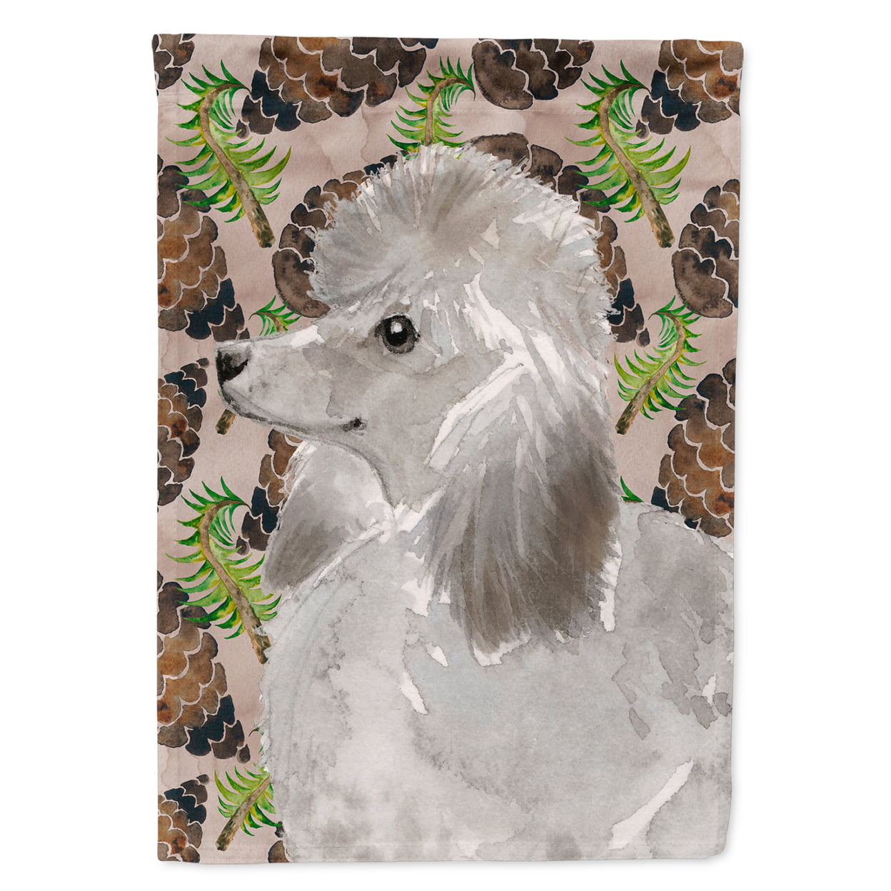 Grey Standard Poodle Pine Cones Flag Canvas - House Size