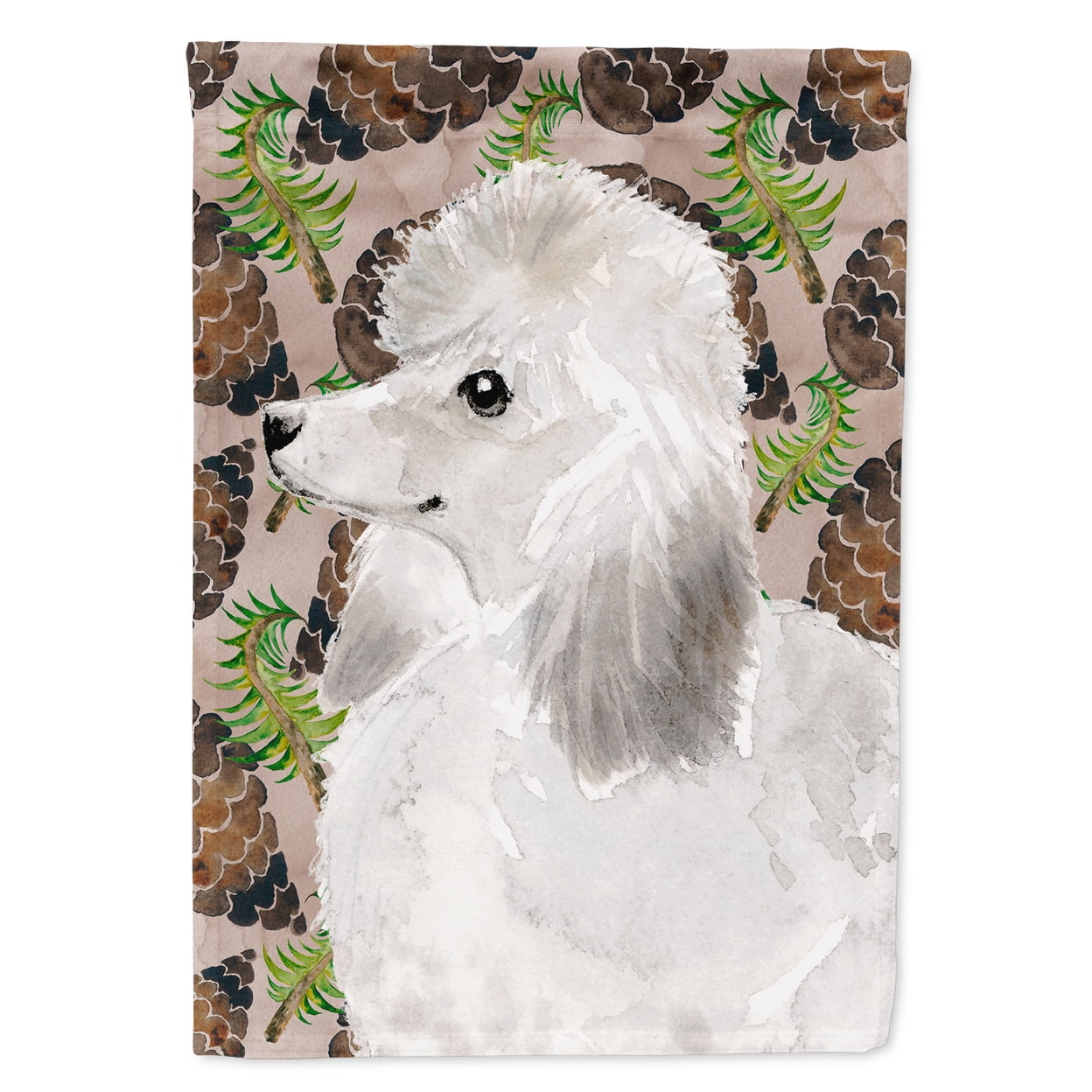 BB9596CHF White Standard Poodle Pine Cones Flag Canvas - House Size