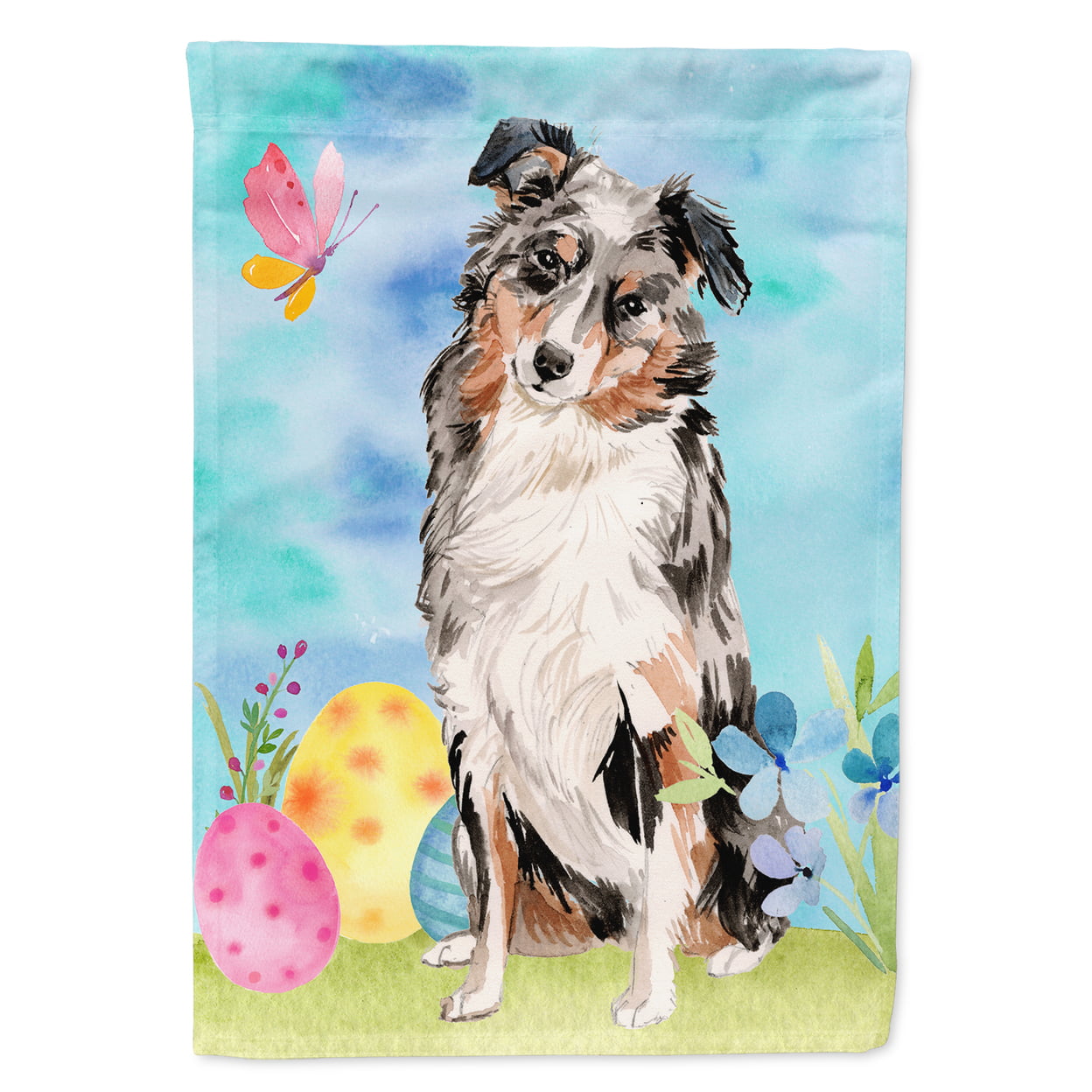 BB9607CHF Australian Shepherd Easter Flag Canvas - House Size