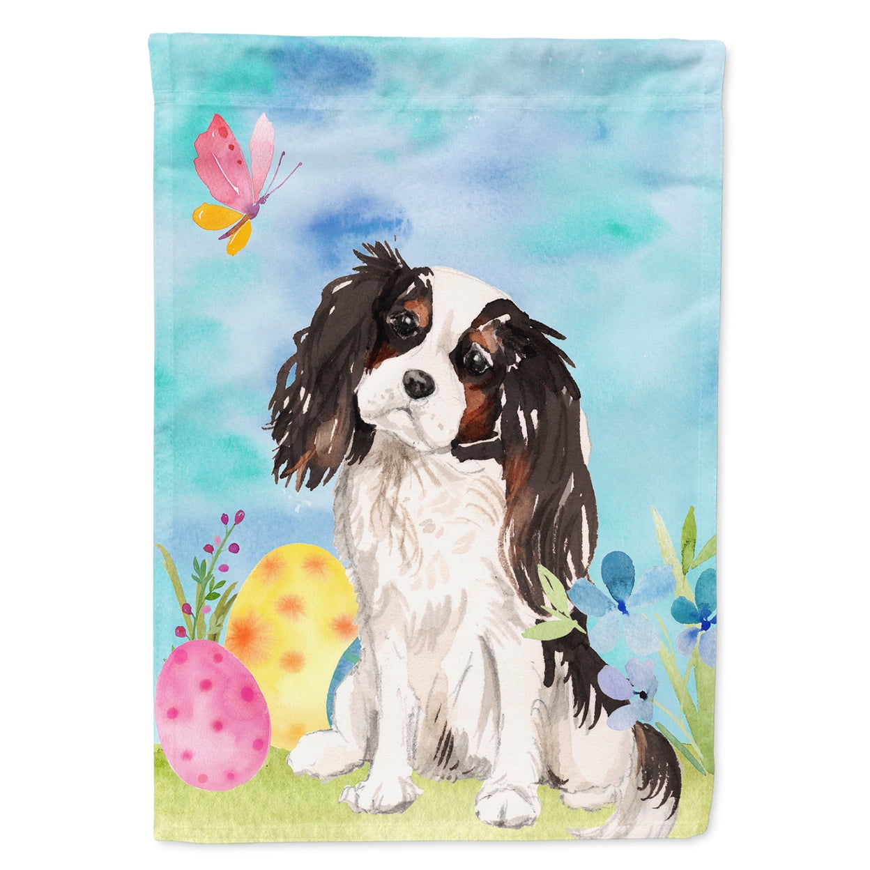 Tricolor Cavalier Spaniel Easter Flag Canvas - House Size