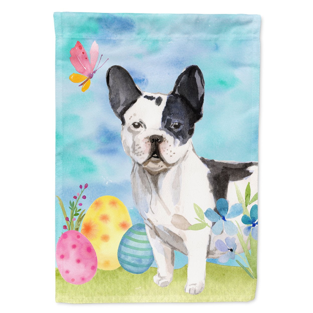 Black White French Bulldog Easter Flag Canvas - House Size