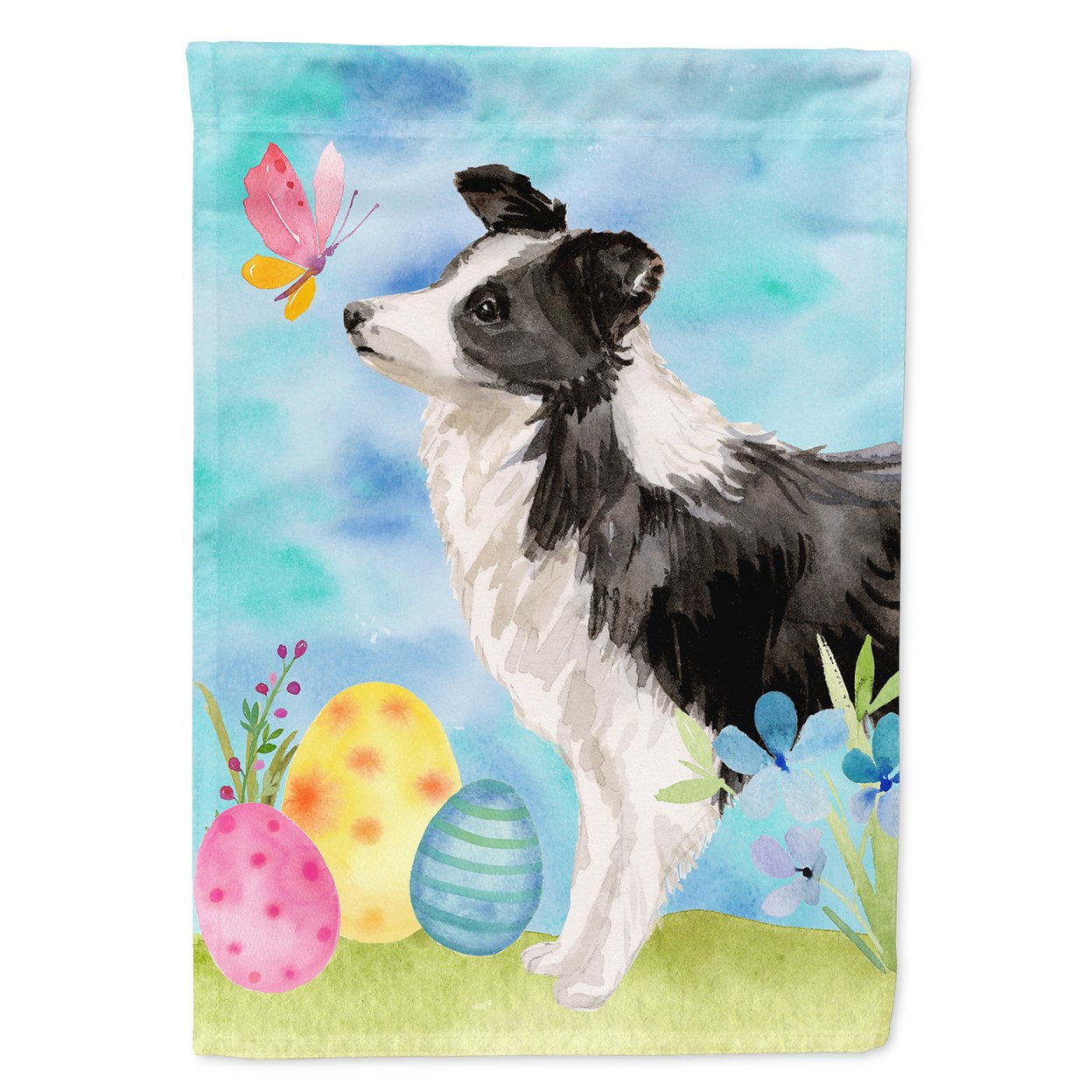 BB9618CHF Border Collie Easter Flag Canvas - House Size