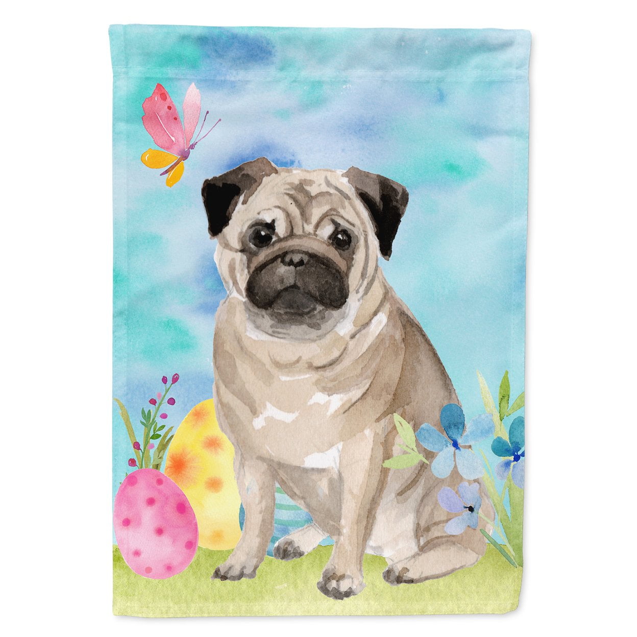 BB9635CHF Fawn Pug Easter Flag Canvas - House Size