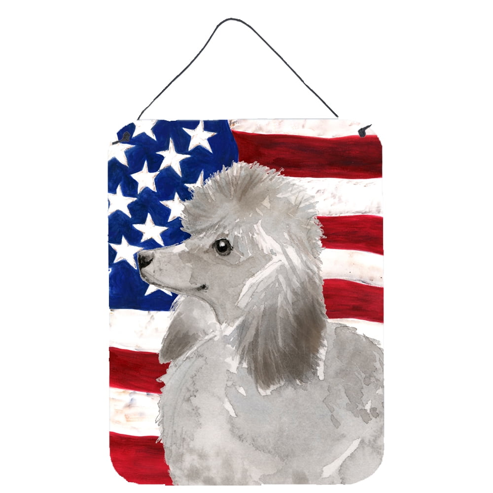 Picture of Carolines Treasures BB9385DS1216 Grey Standard Poodle Patriotic Wall or Door Hanging Prints