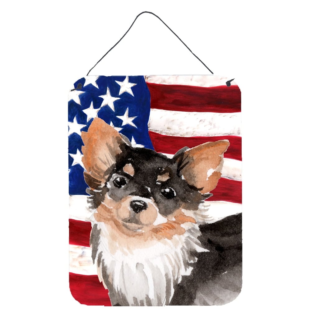 Picture of Carolines Treasures BB9389DS1216 Long Haired Chihuahua Patriotic Wall or Door Hanging Prints