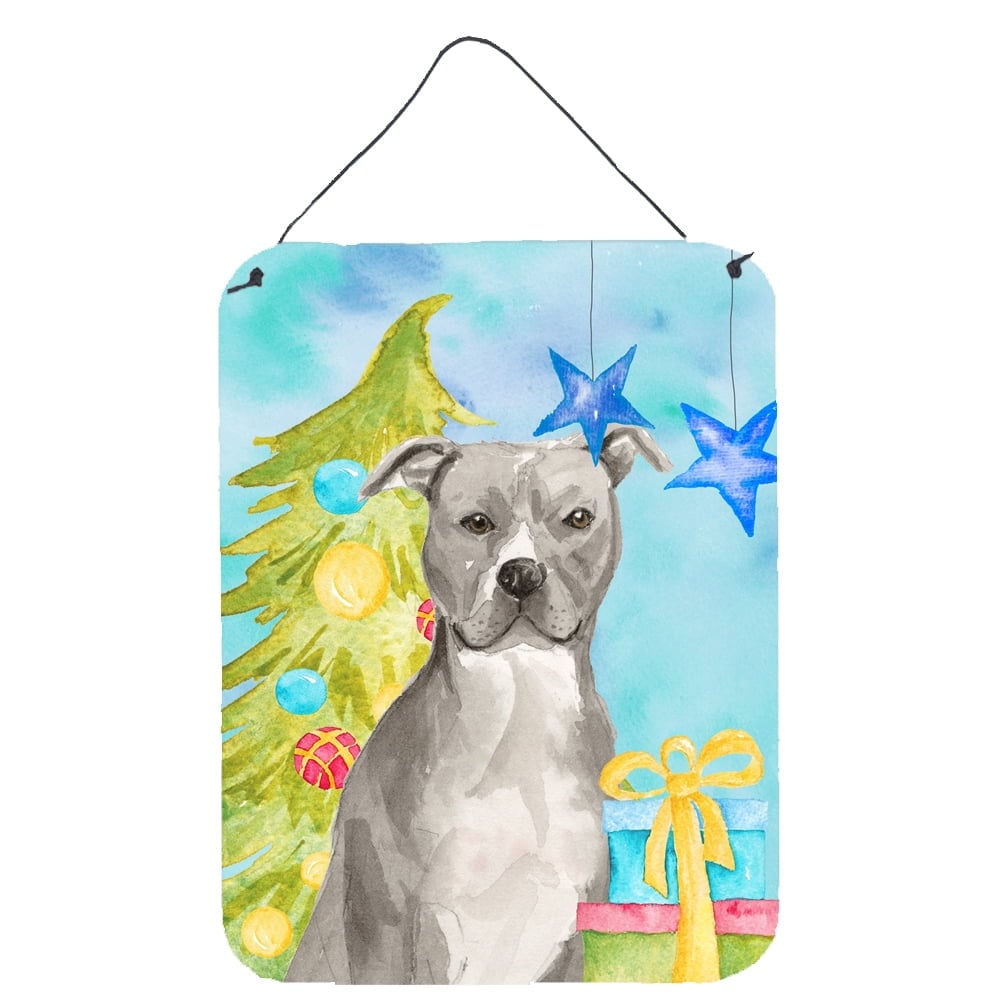 Picture of Carolines Treasures BB9395DS1216 Staffordshire Bull Terrier Christmas Wall or Door Hanging Prints