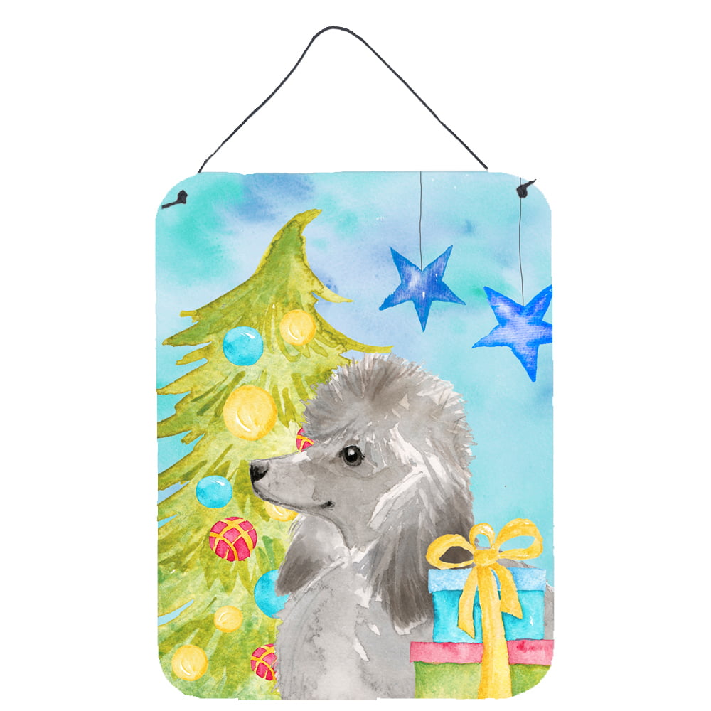 Picture of Carolines Treasures BB9420DS1216 Grey Standard Poodle Christmas Wall or Door Hanging Prints