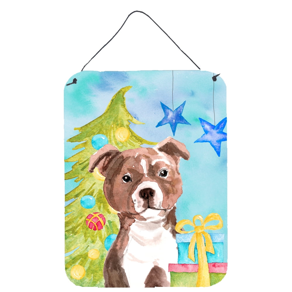 Picture of Carolines Treasures BB9427DS1216 Red Staffie Bull Terrier Christmas Wall or Door Hanging Prints
