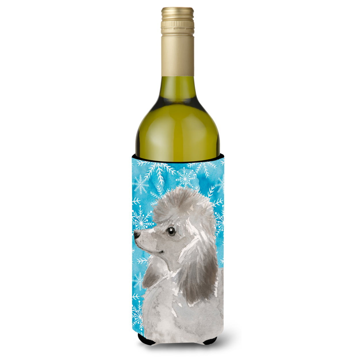 Grey Standard Poodle Winter Wine Bottle Beverge Insulator Hugger