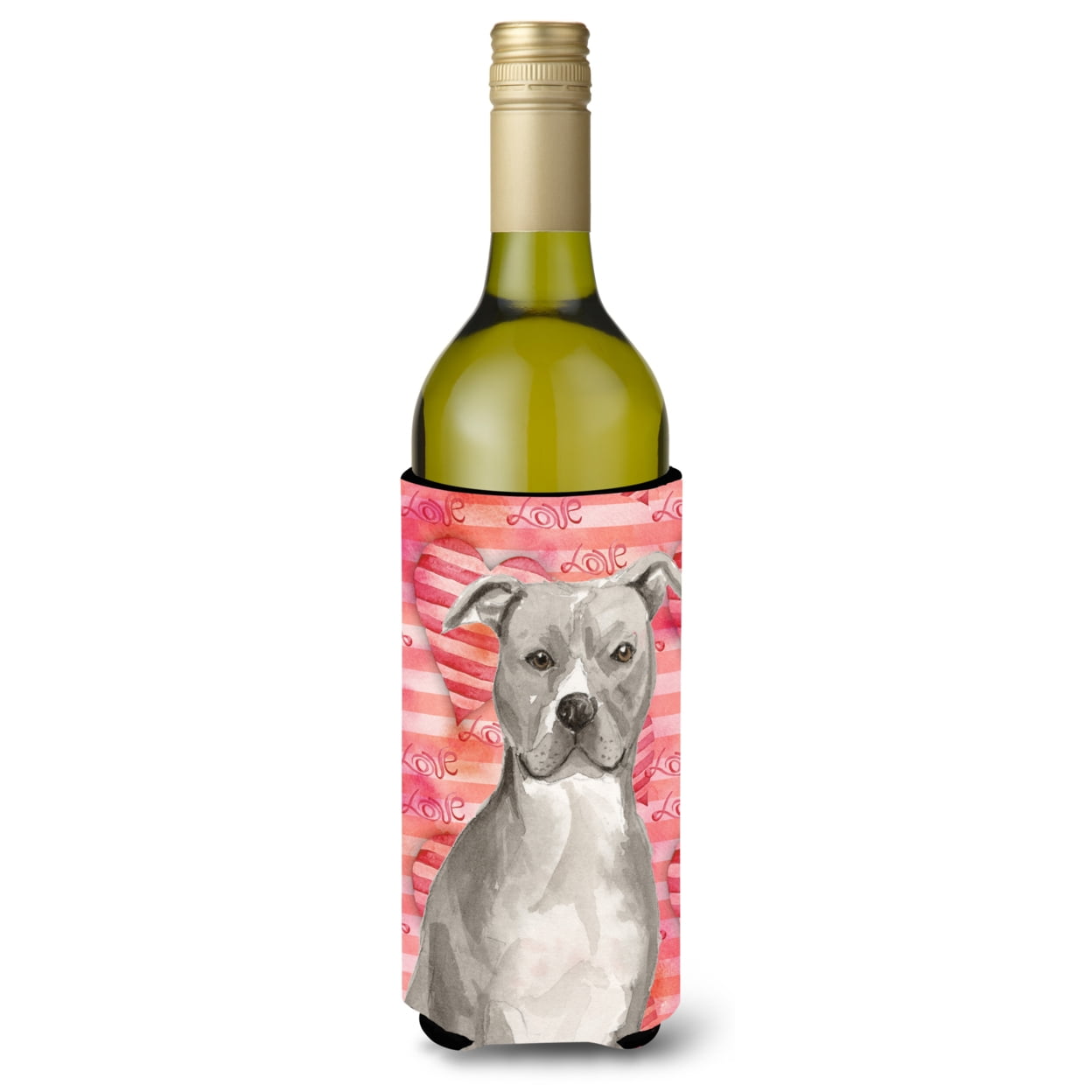 Picture of Carolines Treasures BB9465LITERK Staffordshire Bull Terrier Love Wine Bottle Beverge Insulator Hugger