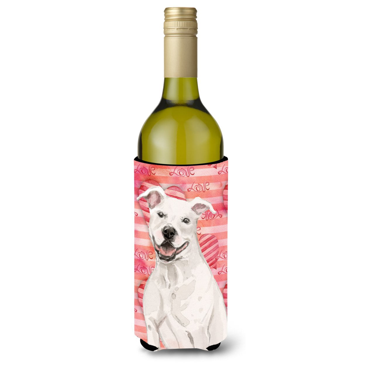 White Staffie Bull Terrier Love Wine Bottle Beverge Insulator Hugger