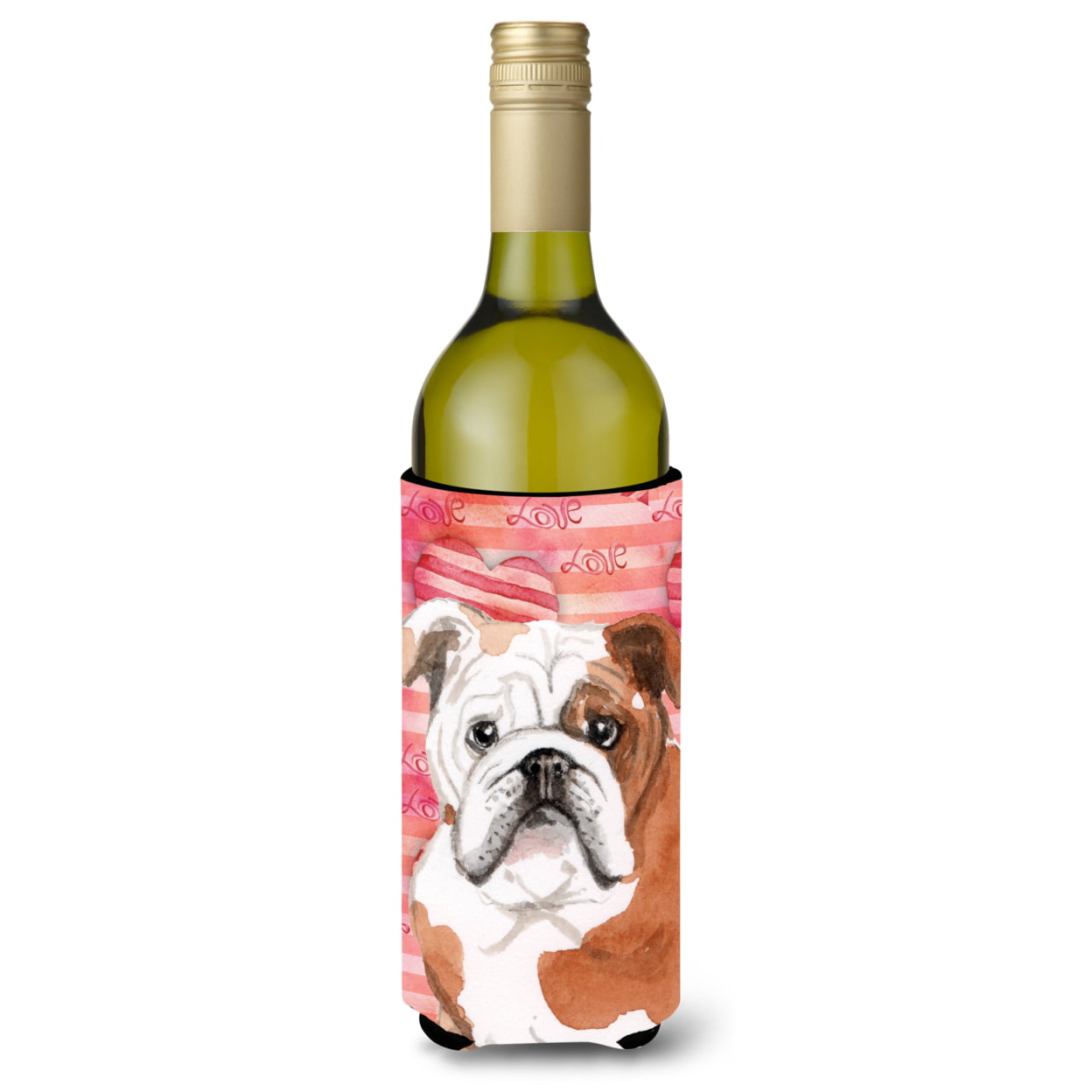 Picture of Carolines Treasures BB9486LITERK English Bulldog Love Wine Bottle Beverge Insulator Hugger