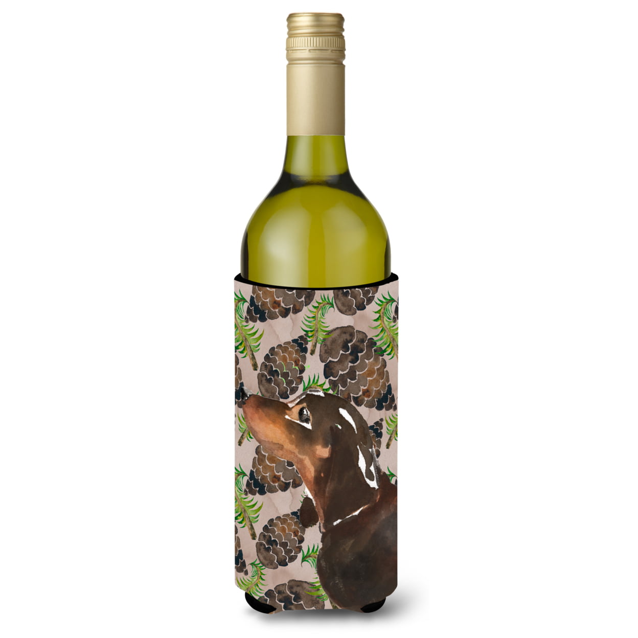 Picture of Carolines Treasures BB9580LITERK Black and Tan Dachshund Pine Cones Wine Bottle Beverge Insulator Hugger