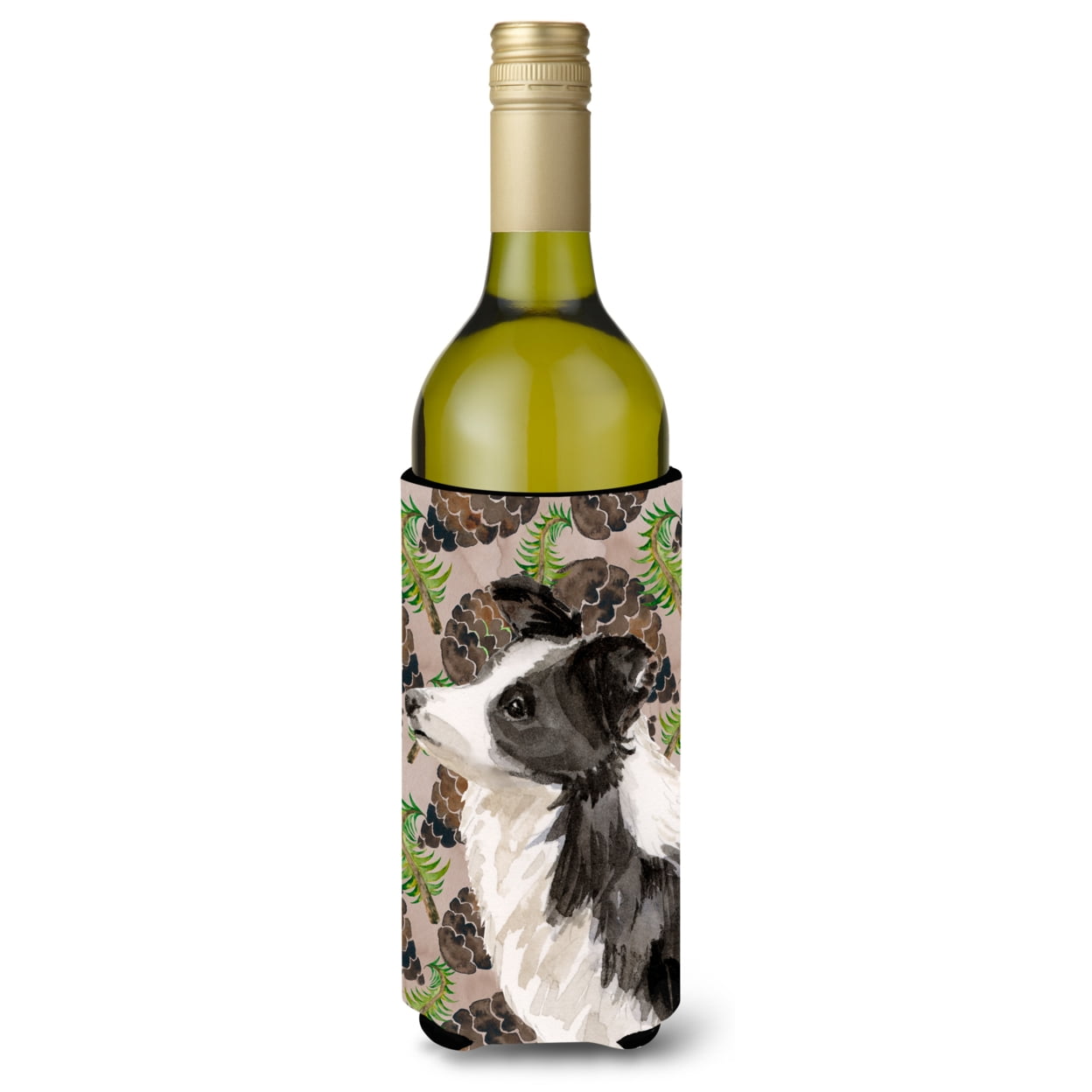 Border Collie Pine Cones Wine Bottle Beverge Insulator Hugger