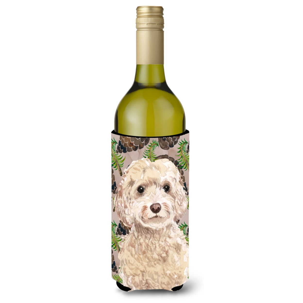 Champagne Cockapoo Pine Cones Wine Bottle Beverge Insulator Hugger
