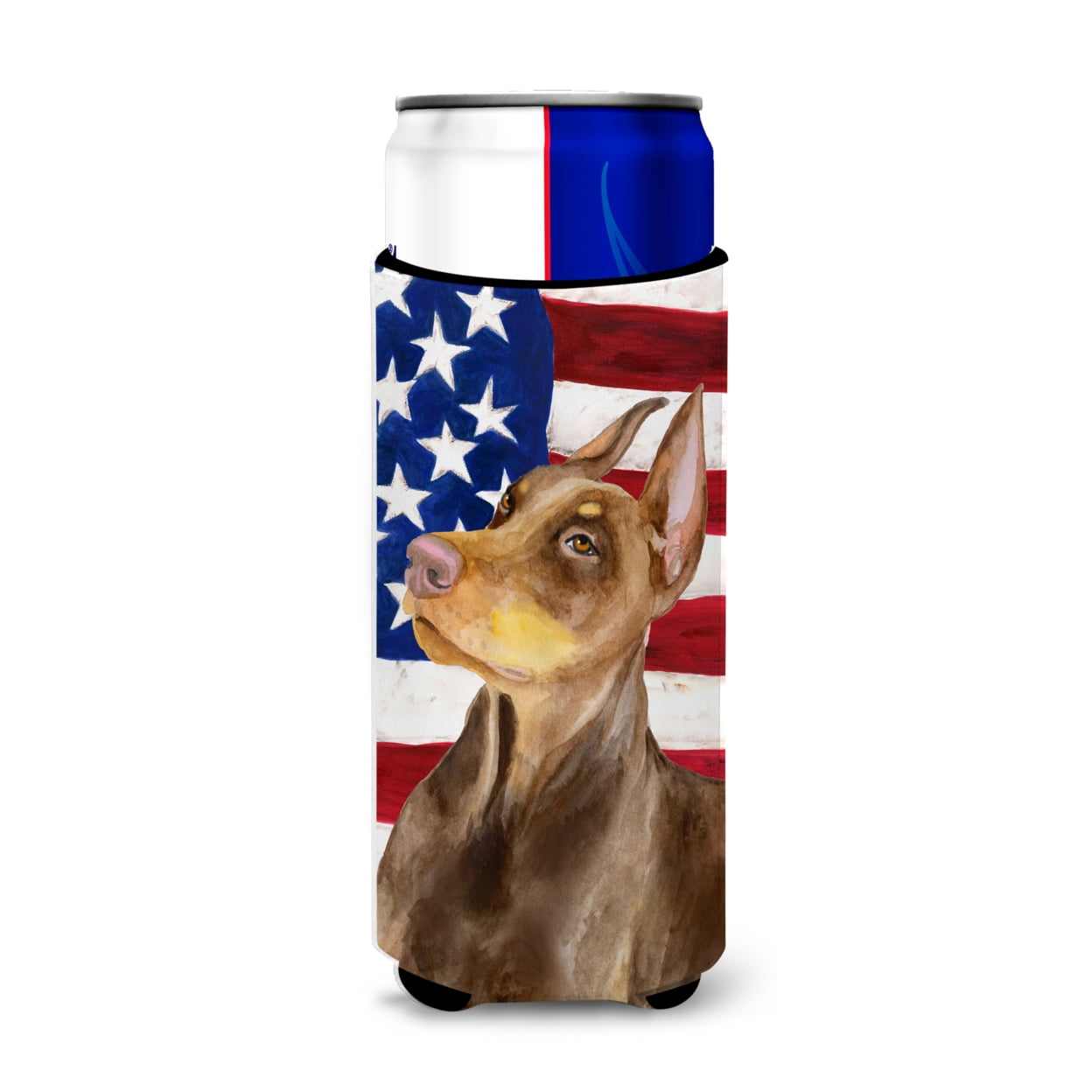 Doberman Pinscher Patriotic Michelob Ultra Hugger for Slim Cans