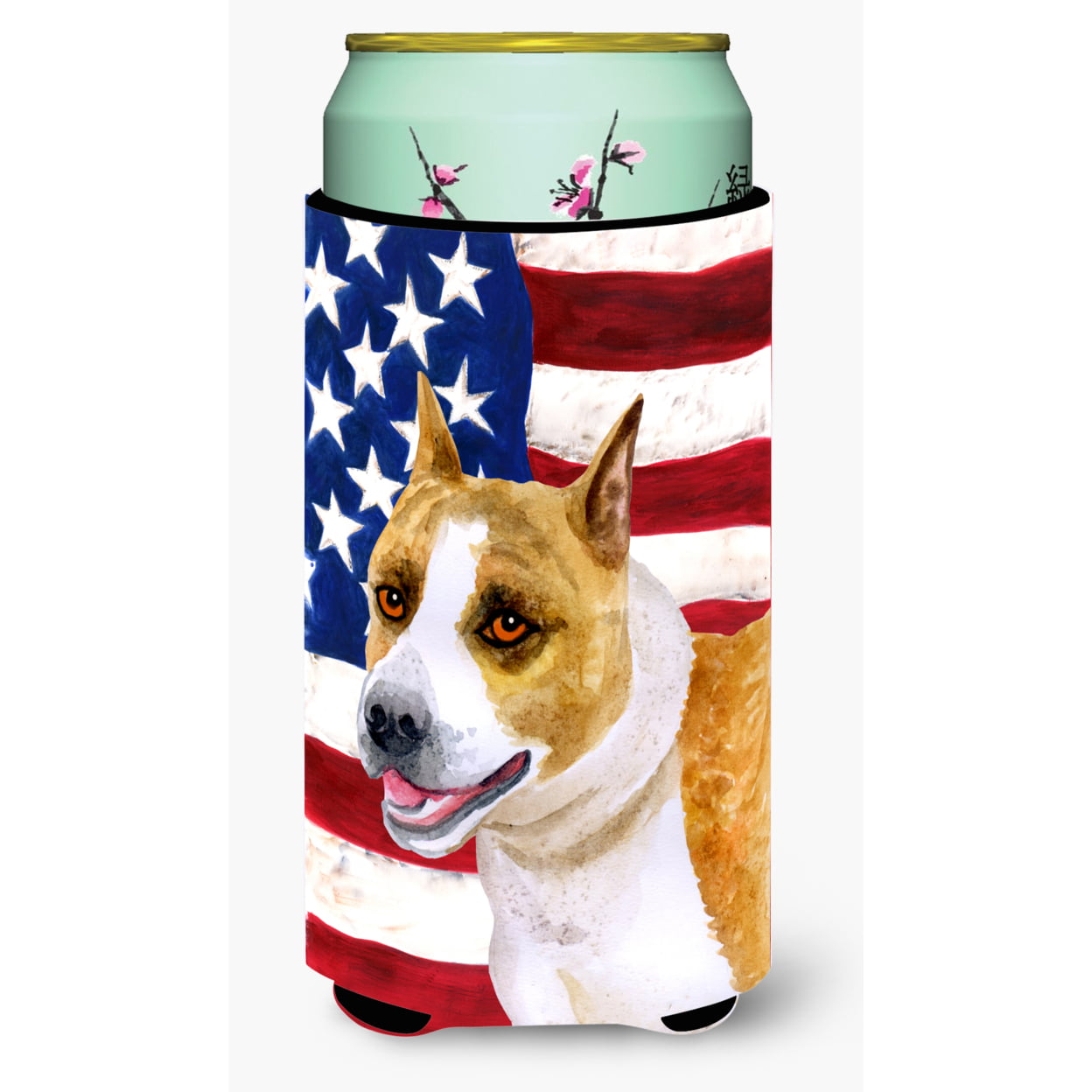 American Staffordshire Patriotic Tall Boy Beverage Insulator Hugger