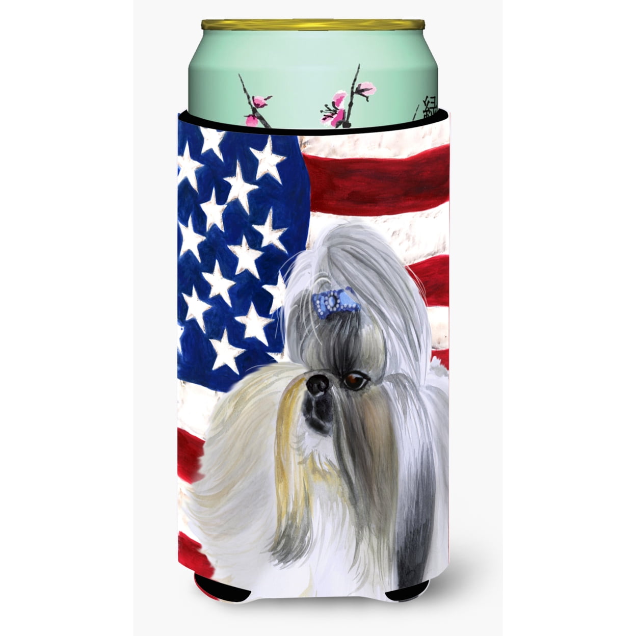 Shih Tzu Patriotic Tall Boy Beverage Insulator Hugger