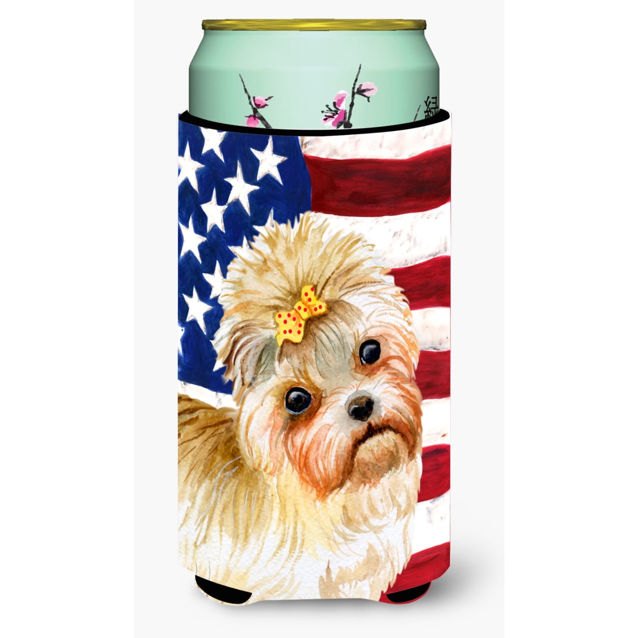 Morkie Patriotic Tall Boy Beverage Insulator Hugger