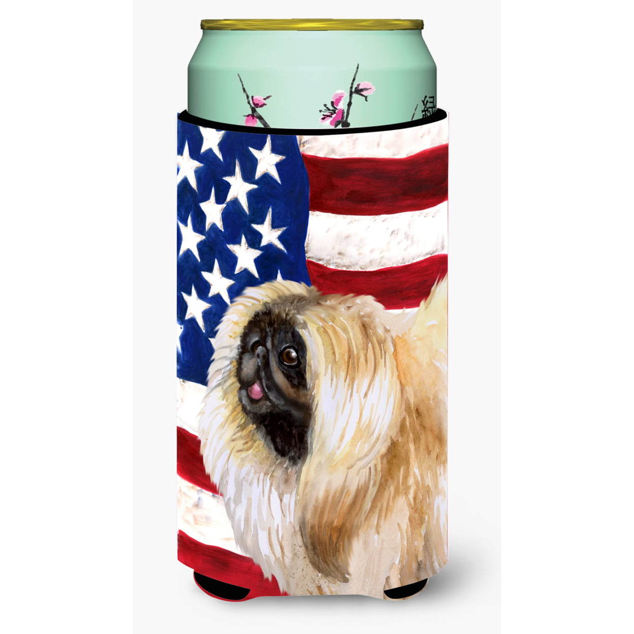 Pekingese Patriotic Tall Boy Beverage Insulator Hugger