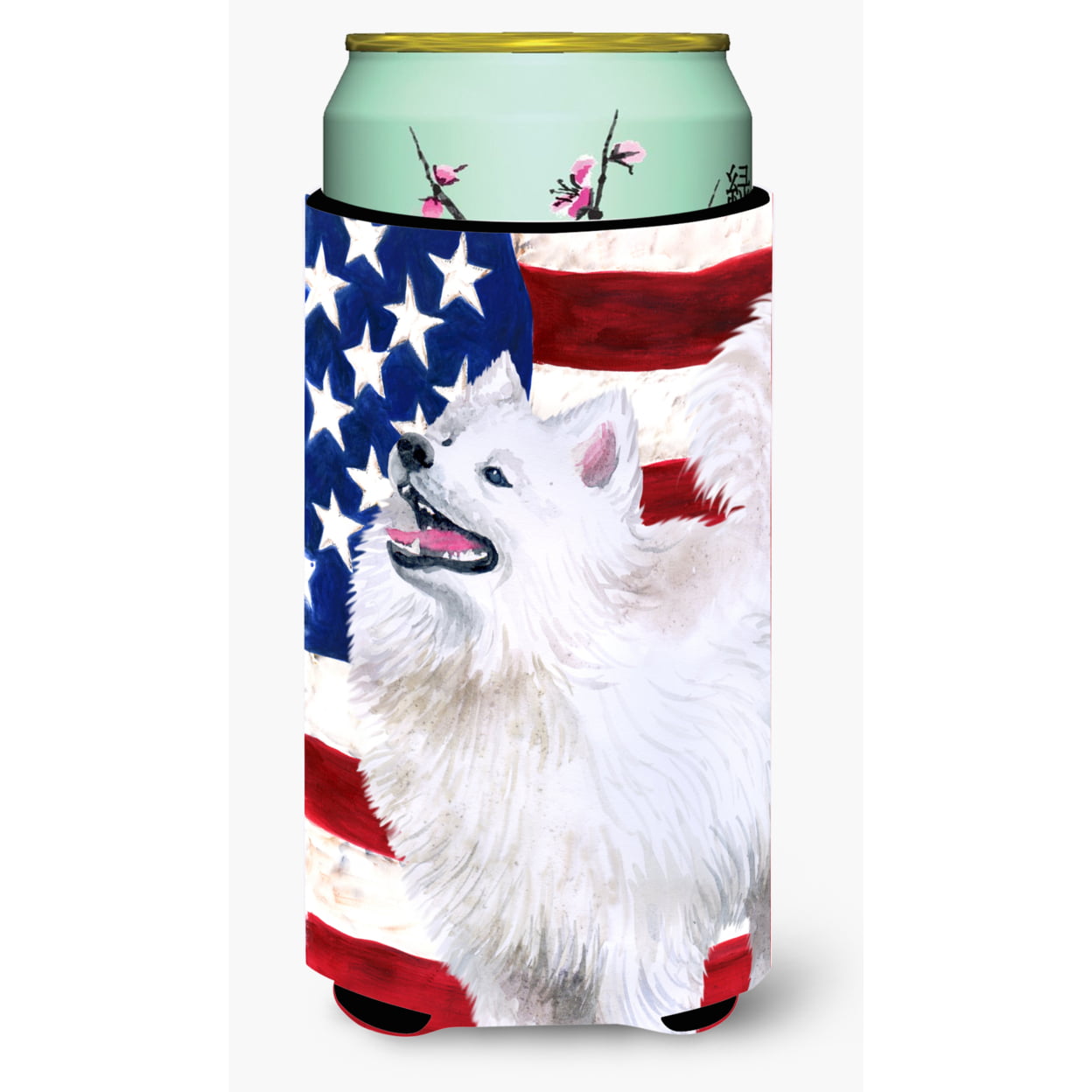 Samoyed Patriotic Tall Boy Beverage Insulator Hugger