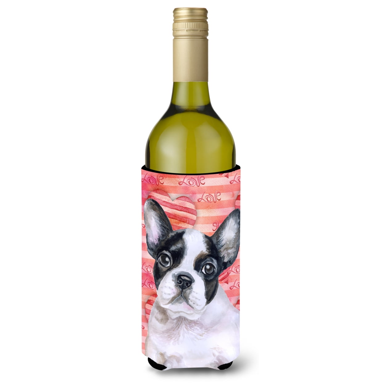 French Bulldog Black White Love Wine Bottle Beverge Insulator Hugger