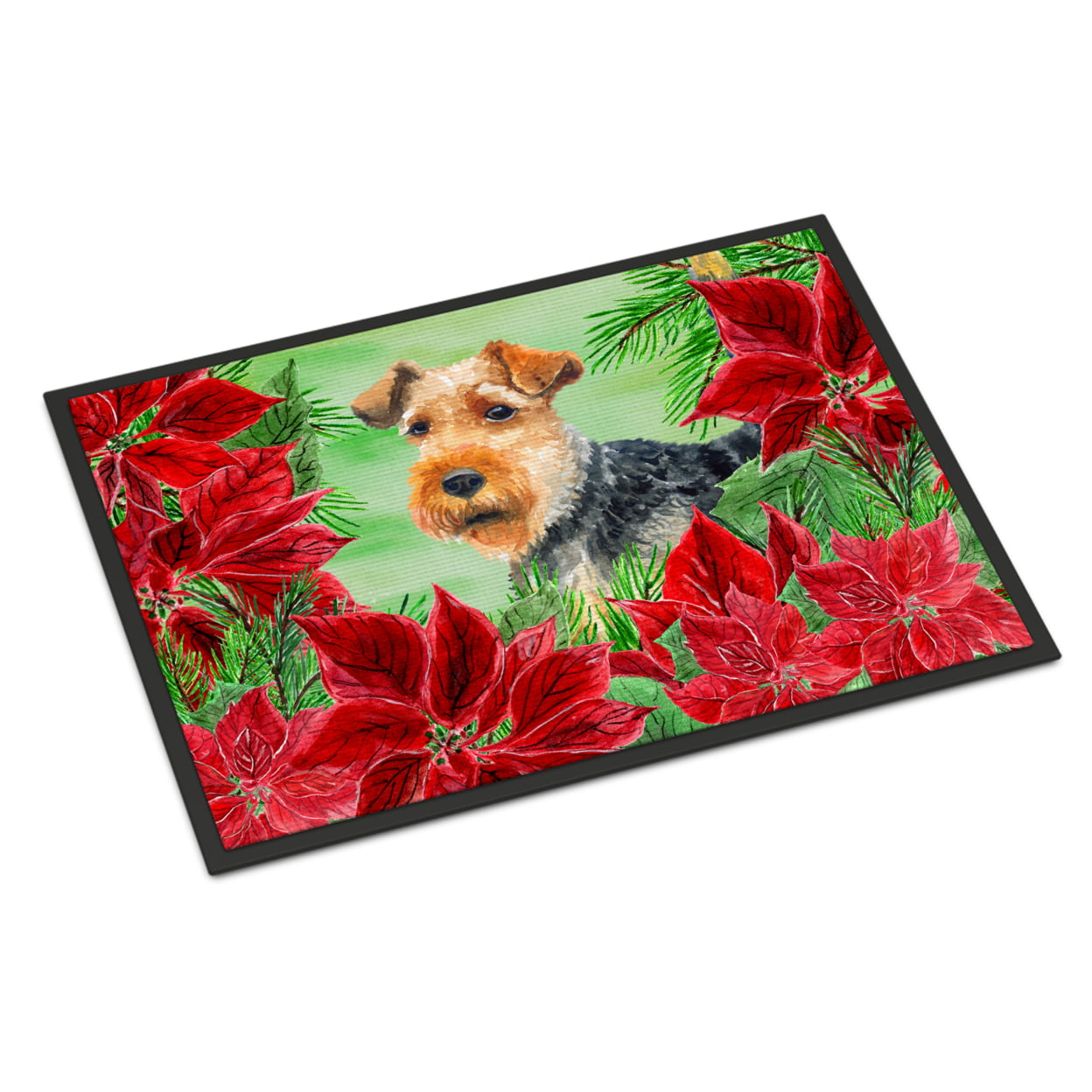 Picture of Carolines Treasures CK1348JMAT Welsh Terrier Poinsettas Indoor or Outdoor Mat, 24 x 36 in.