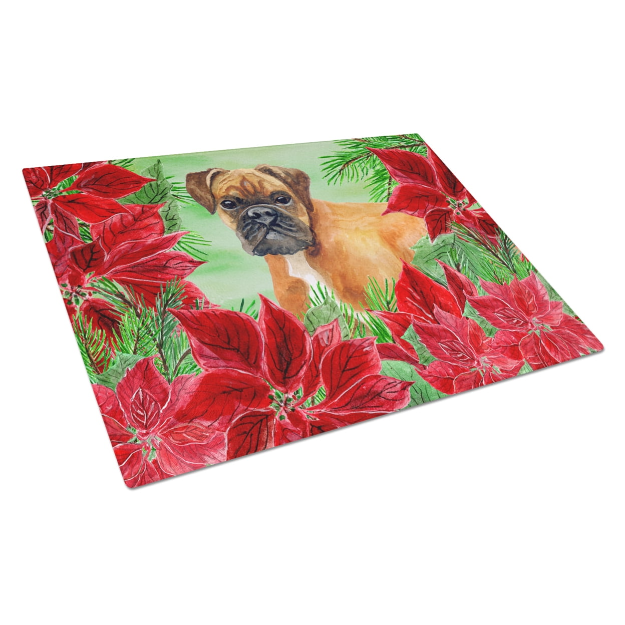 German Boxer Poinsettas Glass Cutting Board, Large
