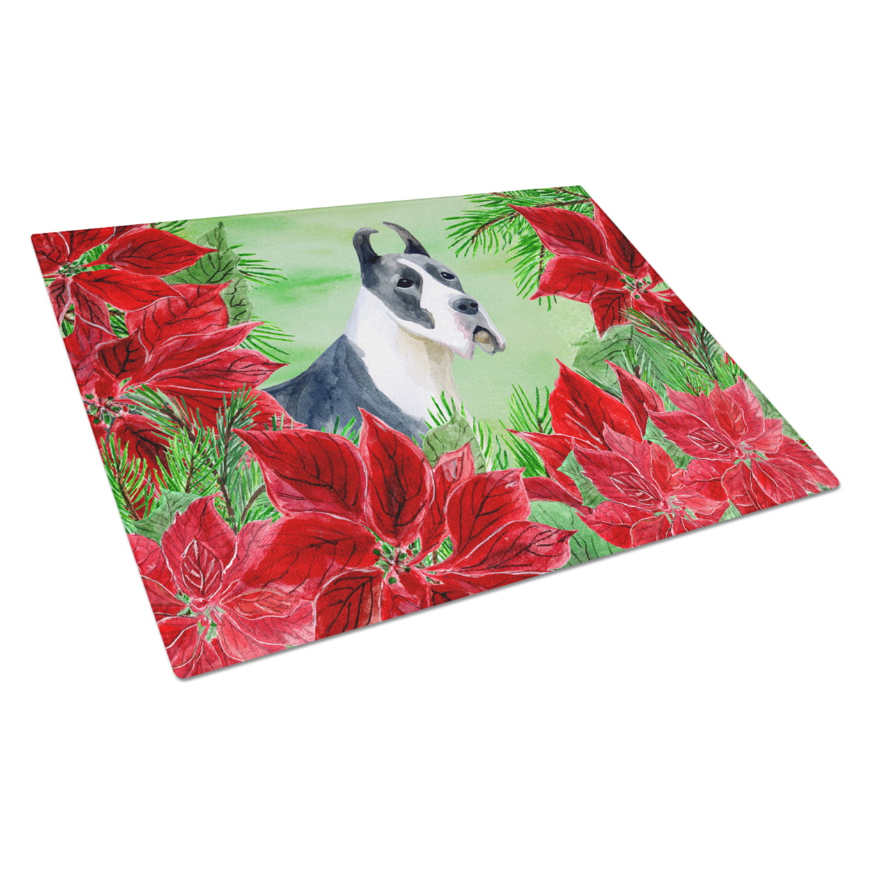 Harlequin Great Dane Poinsettas Glass Cutting Board, Large